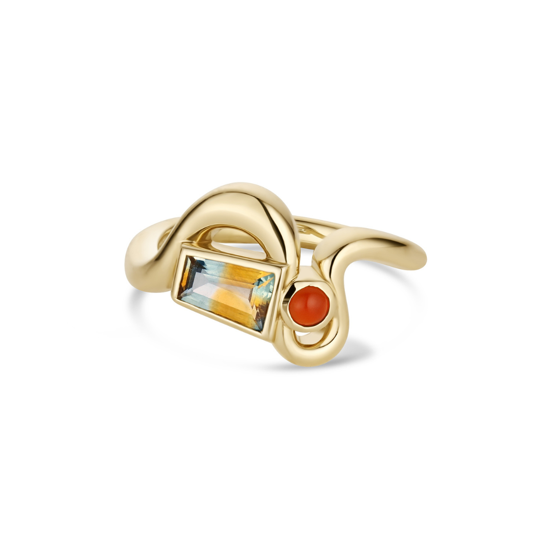 Custom Bicolor Sapphire + Carnelian Smoke Ring