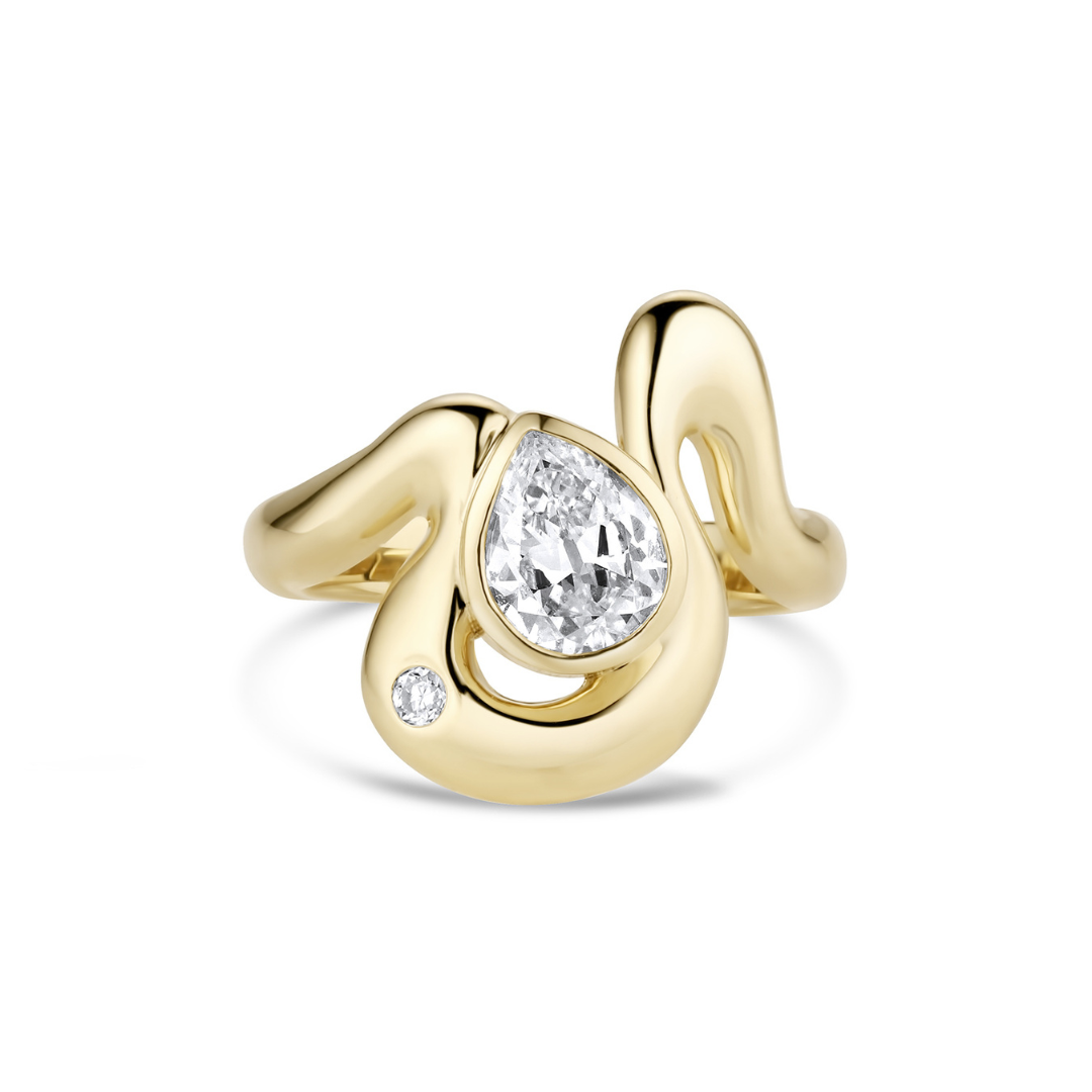 Antique Diamond Pear Plume Engagement Ring