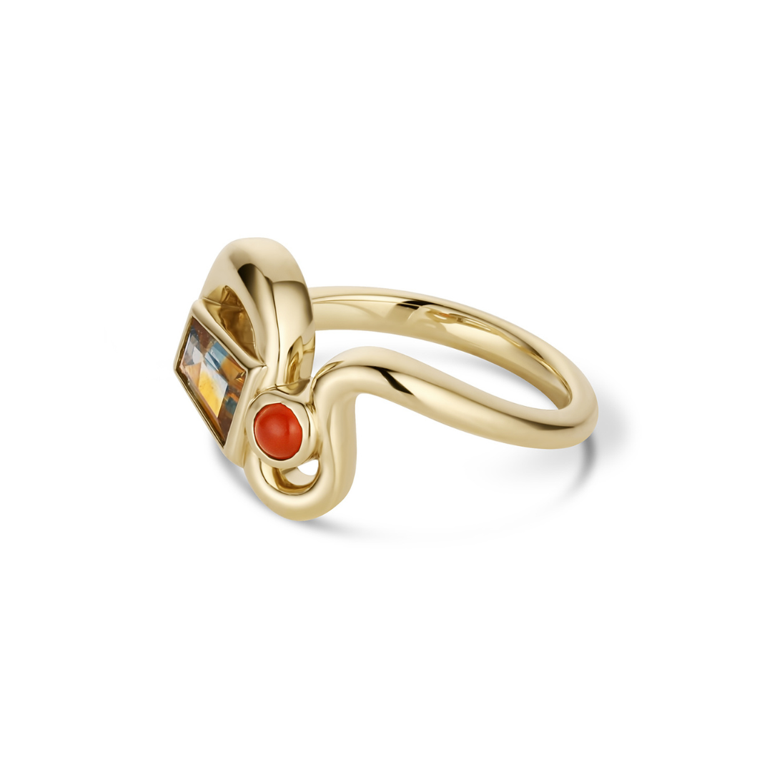 Custom Bicolor Sapphire + Carnelian Smoke Ring