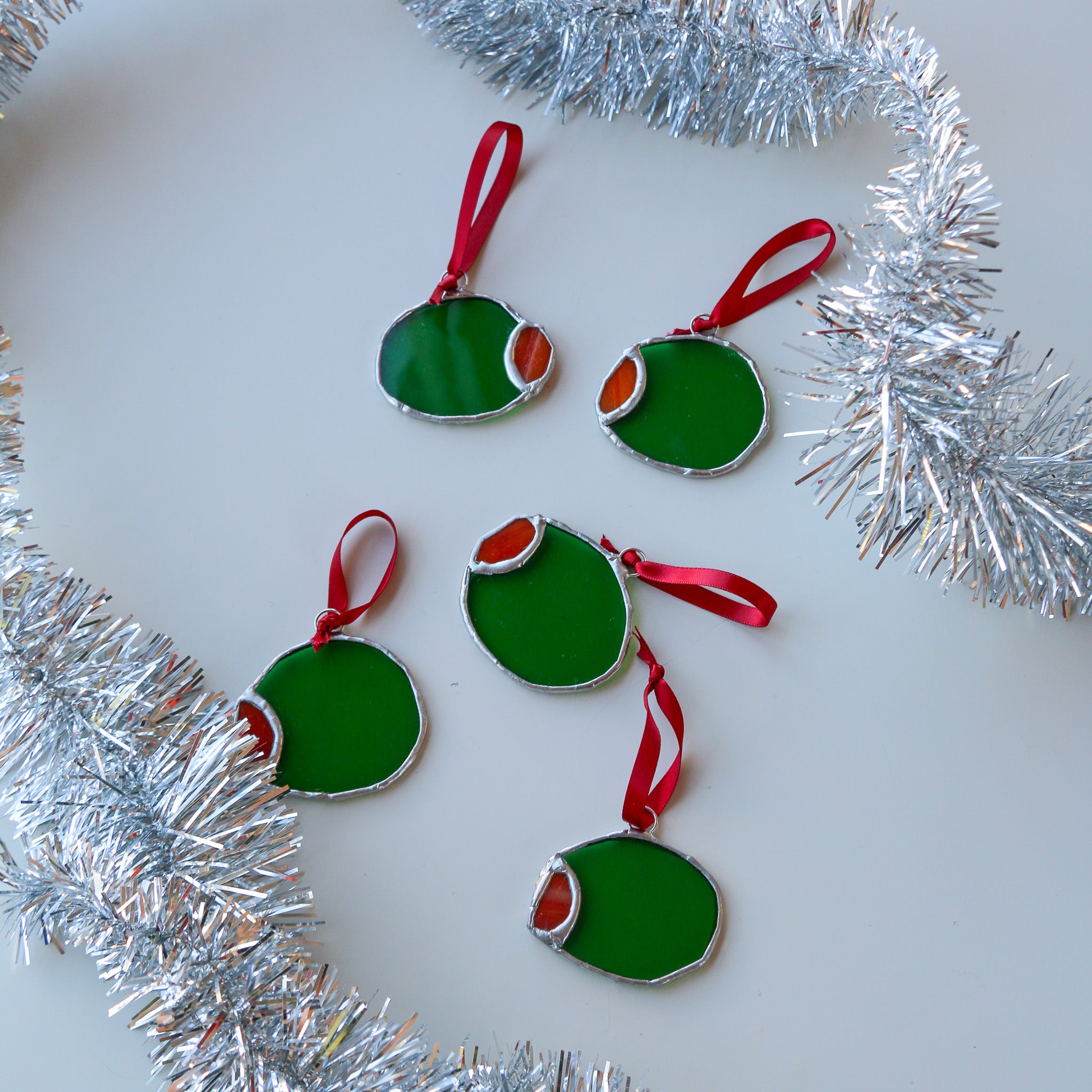 Large Stained Olive Ornament Set