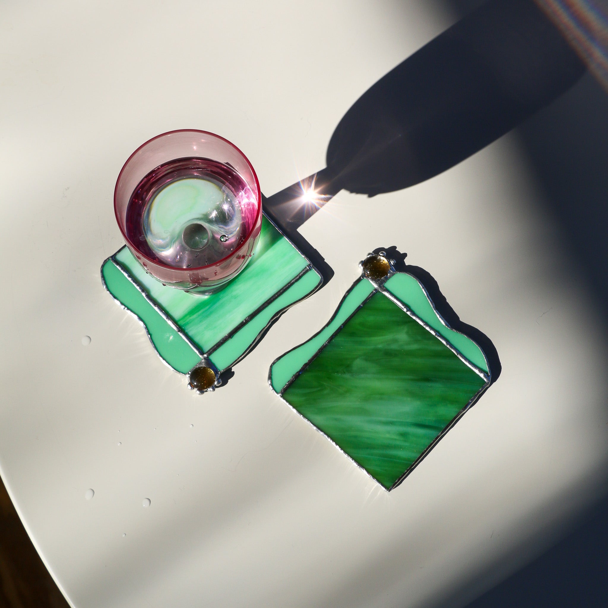 Stained Glass Coaster Set - Green Marble